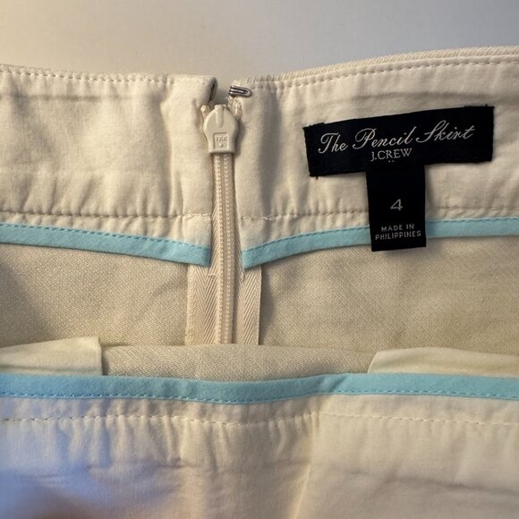 J Crew Women's Classic Cotton Ivory Work Pencil Skirt Preppy Zipped Sz 4 - Picture 7 of 8